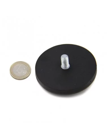 Íman revestido de borracha de neodímio ⌀66 × 8 mm Base com parafuso N35 Íman revestido de borracha de neodímio ⌀66 × 8 mm Base com parafuso N35