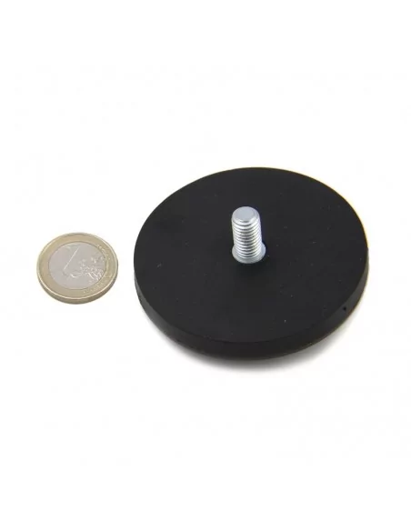 Íman revestido de borracha de neodímio ⌀66 × 8 mm Base com parafuso N35 Íman revestido de borracha de neodímio ⌀66 × 8 mm Base com parafuso N35