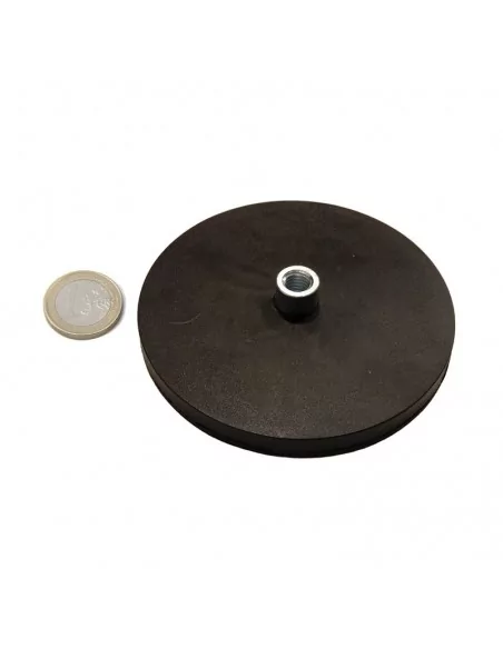 Íman revestido de borracha de neodímio ⌀88 × 8.5 mm Base com porca N35