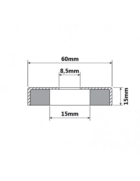 Base avec trou traversant en néodyme ⌀60 × 15 mm (avec trou ⌀8.5) N35