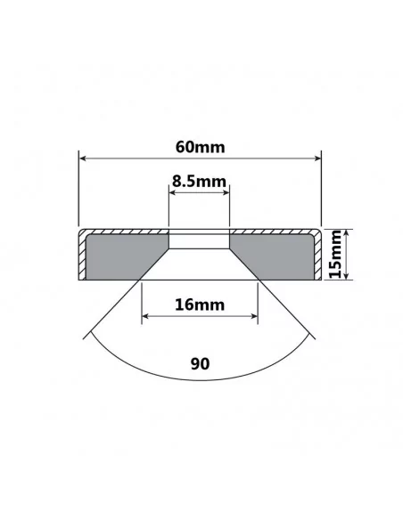 Base avec trou fraisé en néodyme ⌀60 × 15 mm (avec trou ⌀8.5) N35 Base avec trou fraisé en néodyme ⌀60 × 15 mm (avec trou ⌀8.5) N35