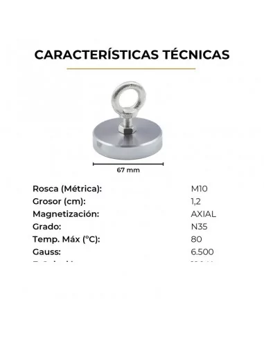 Íman de pesca de neodímio ⌀67×12 mm rosca M10 N35
