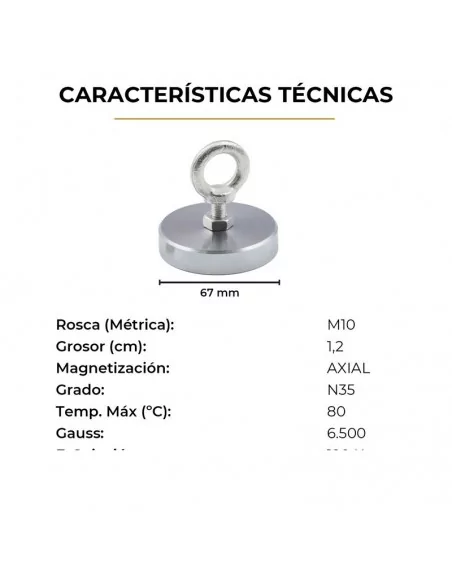 Íman de pesca de neodímio ⌀67×12 mm rosca M10 N35
