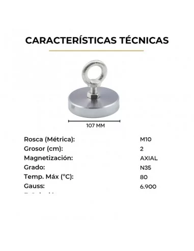 Íman de pesca de neodímio ⌀107×20 mm rosca M10 N35 Íman de pesca de neodímio ⌀107×20 mm rosca M10 N35