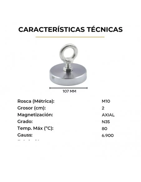 Íman de pesca de neodímio ⌀107×20 mm rosca M10 N35 Íman de pesca de neodímio ⌀107×20 mm rosca M10 N35