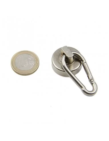 Imán con mosquetón de neodimio ⌀25×7.7 mm mosquetón L17.7 mm N35 Imán con mosquetón de neodimio ⌀25×7.7 mm mosquetón L17.7 mm N35