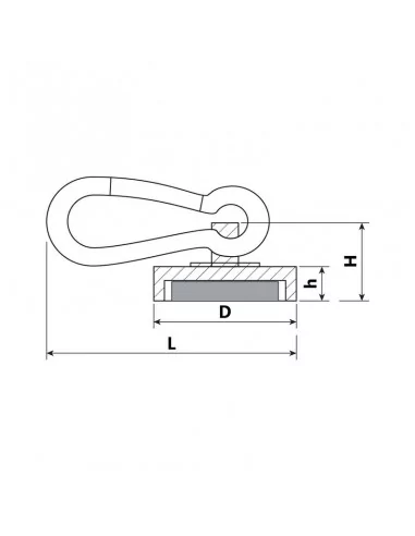 Aimant à mousqueton en néodyme ⌀32×7.6 mm mousqueton L17.6 mm N35