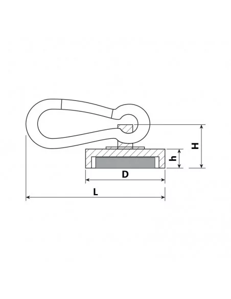 Aimant à mousqueton en néodyme ⌀32×7.6 mm mousqueton L17.6 mm N35