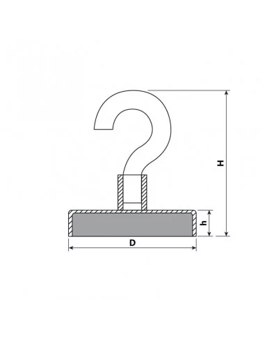 Íman com gancho de neodímio ⌀20×4.5 mm rosca M4 N35 Íman com gancho de neodímio ⌀20×4.5 mm rosca M4 N35