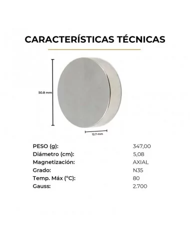 Disco de neodimio ⌀50.8 × 12.7 mm N35 Disco de neodimio ⌀50.8 × 12.7 mm N35