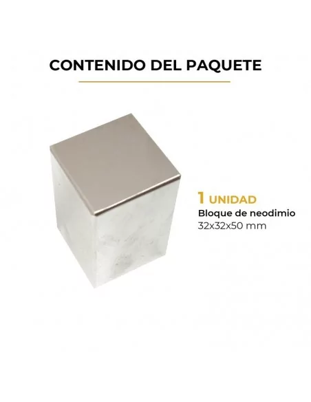 Bloco de neodímio 32 × 32 × 50 mm N45
