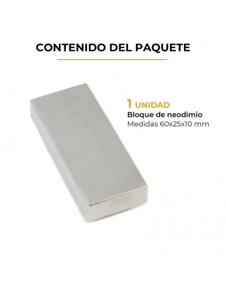 Bloco de neodímio 60×25×10 mm N40