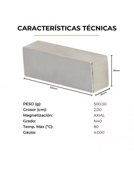 Bloco de neodímio 100×30×20 mm N40