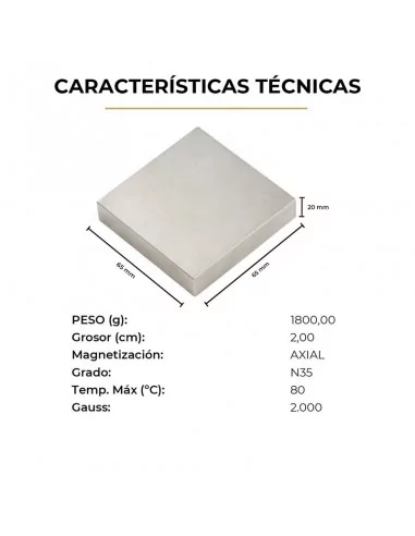 Bloco de neodímio 100×100×20 mm N35