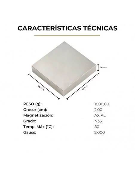 Bloco de neodímio 100×100×20 mm N35