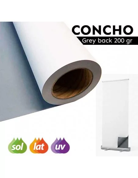 Bobina Poliroll Concho Poliéster 200 micras para roll up trasera gris. 50 metros