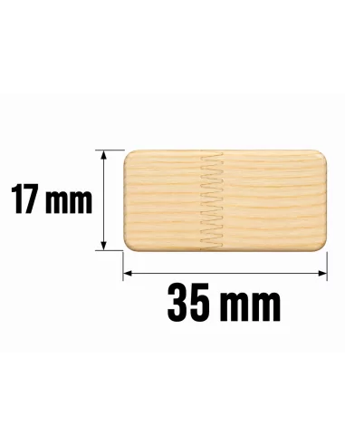 Listón de Madera de Pino Joint Finger 35x17 mm Cantos Redondeados - esquema con medidas Listón de Madera de Pino Joint Finger 35x17 mm Cantos Redondeados - esquema con medidas