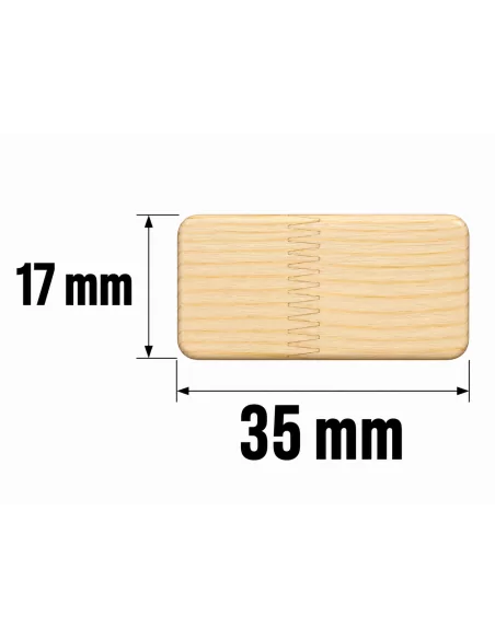 Listón de Madera de Pino Joint Finger 35x17 mm Cantos Redondeados - esquema con medidas Listón de Madera de Pino Joint Finger 35x17 mm Cantos Redondeados - esquema con medidas