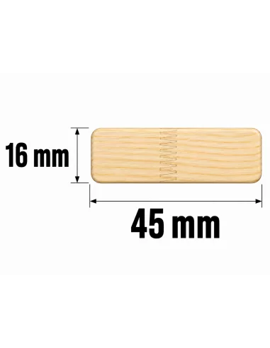 Tasseau en Bois de Pin Joint Finger 45x16 mm - schéma avec mesures