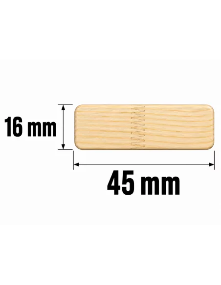 Tasseau en Bois de Pin Joint Finger 45x16 mm - schéma avec mesures