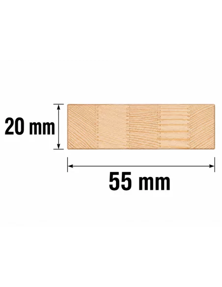 Listón de Madera Pino Joint Finger 55x20 mm - esquema con medidas