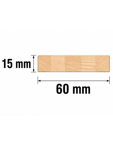 Tasseau en Bois de Pin Joint Finger 60x15 mm - schéma avec mesures