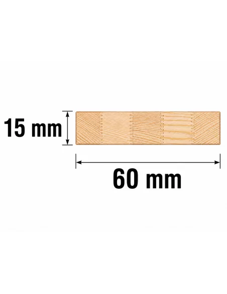 Tasseau en Bois de Pin Joint Finger 60x15 mm - schéma avec mesures