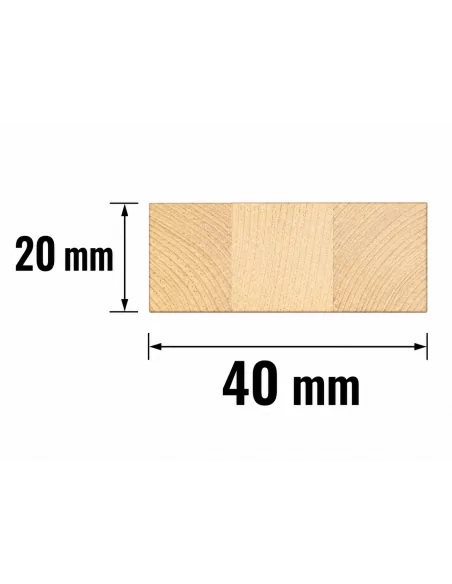 Listón de Madera de Abeto Alistonado 40x20 mm - esquema con medidas