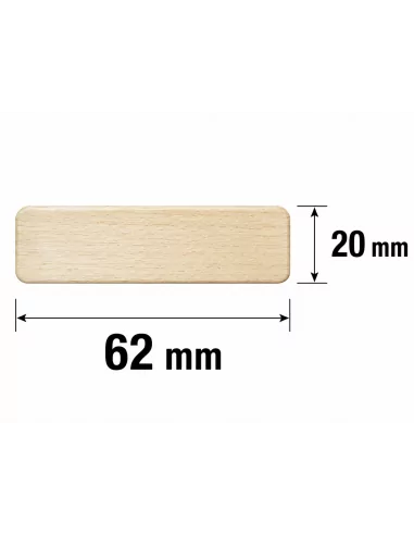 Tasseau en Bois Ayous 62x20 mm - Bords Arrondis - schéma avec mesures Tasseau en Bois Ayous 62x20 mm - Bords Arrondis - schéma avec mesures
