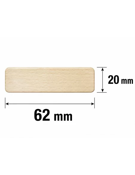 Tasseau en Bois Ayous 62x20 mm - Bords Arrondis - schéma avec mesures Tasseau en Bois Ayous 62x20 mm - Bords Arrondis - schéma avec mesures