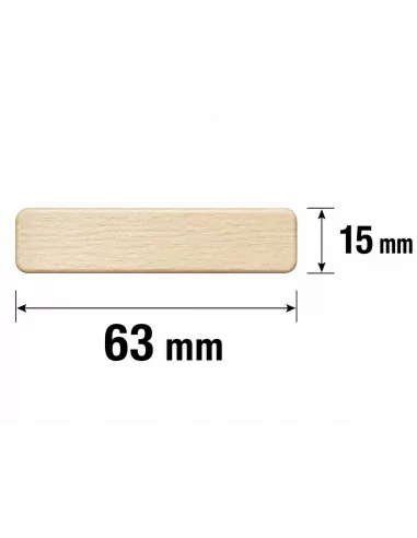 Tasseau de Bois Ayous 63x15 mm - Bords Arrondis - schéma avec mesures Tasseau de Bois Ayous 63x15 mm - Bords Arrondis - schéma avec mesures
