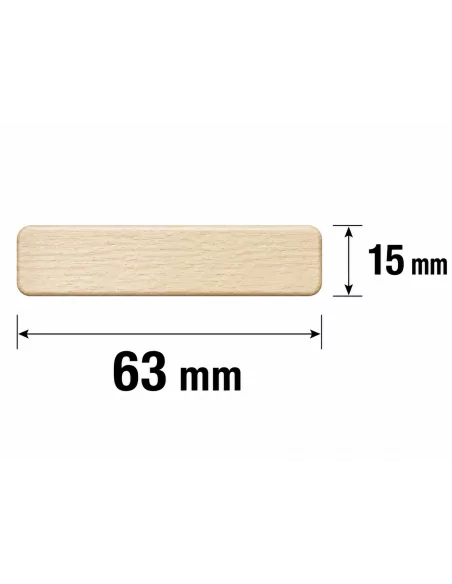 Tasseau de Bois Ayous 63x15 mm - Bords Arrondis - schéma avec mesures Tasseau de Bois Ayous 63x15 mm - Bords Arrondis - schéma avec mesures