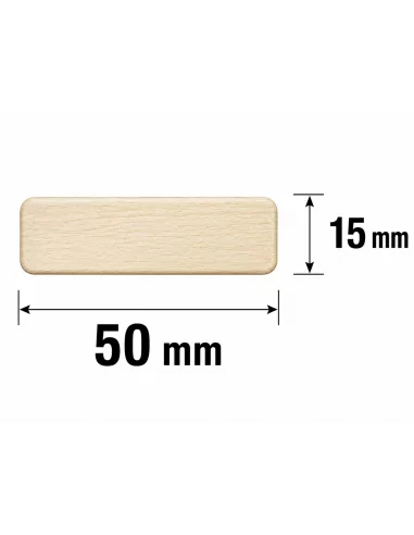 Tasseau de Bois Ayous 50x15 mm - Bords Arrondis - schéma avec mesures Tasseau de Bois Ayous 50x15 mm - Bords Arrondis - schéma avec mesures