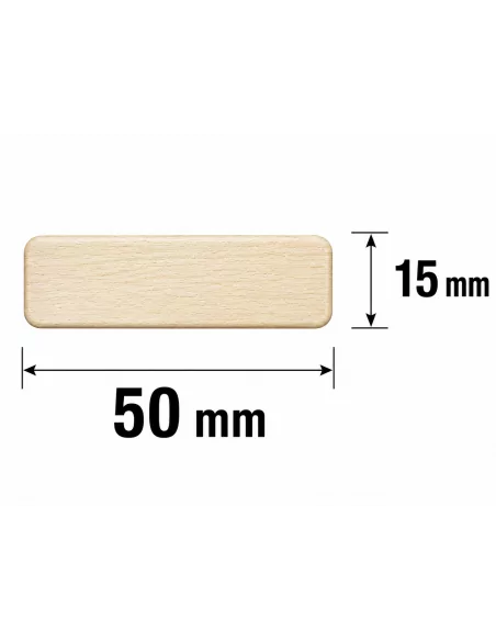 Tasseau de Bois Ayous 50x15 mm - Bords Arrondis - schéma avec mesures Tasseau de Bois Ayous 50x15 mm - Bords Arrondis - schéma avec mesures