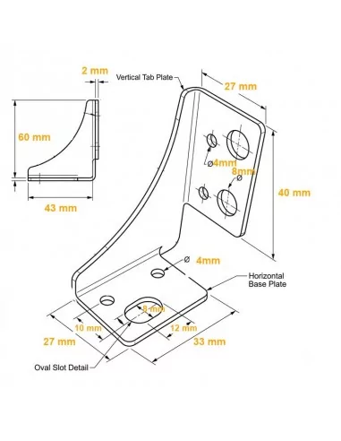Esquadro Metálico de Conexão em Ângulo 60x40 mm para Perfis
