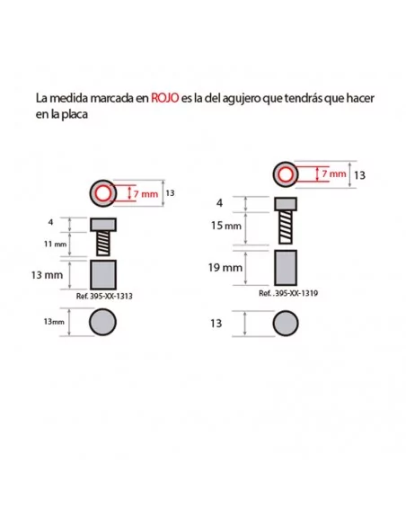 Separadores de Aluminio Rojo con Tapón Roscado para Placas y Señales