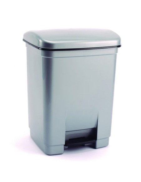 Poubelle avec couvercle et pédale, bac à déchets gris 30 litres
