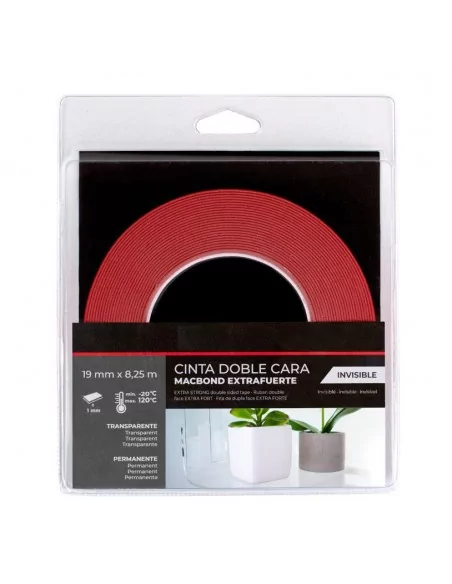 CINTA DOBLE CARA MACBOND INVISIBLE de alta adhesión. TRANSPARENTE CINTA DOBLE CARA MACBOND INVISIBLE de alta adhesión. TRANSPARENTE