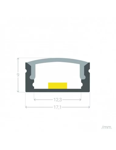 PERFIL ALUMINIO MONTAJE EN SUPERFICIE CON TAPA DIFUSORA PARA TIRAS LED HASTA 12mm ANCHO