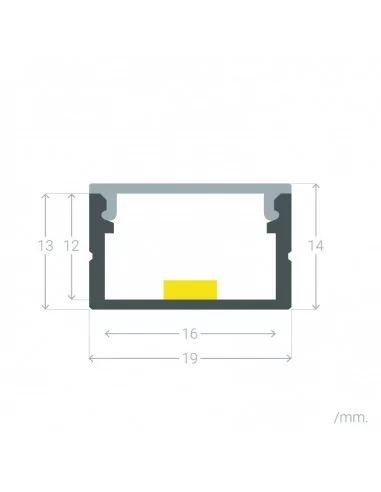 PERFIL TIRA LED. MONTAJE EN SUPERFICIE. Altura interior DIFUSOR 12mm. PERFIL TIRA LED. MONTAJE EN SUPERFICIE. Altura interior DIFUSOR 12mm.