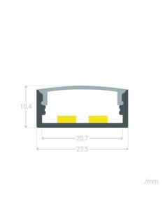 PERFIL TIRA LED. MONTAJE EN SUPERFICIE. Altura interior DIFUSOR 20mm. 2