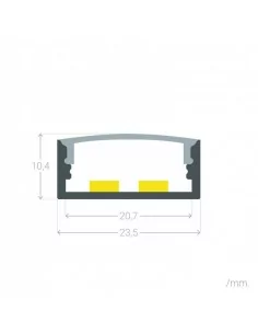 PERFIL TIRA LED. MONTAJE EN SUPERFICIE. Altura interior DIFUSOR 20mm. 2