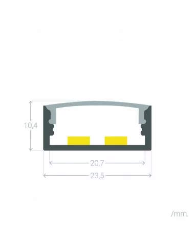 PERFIL TIRA LED. MONTAJE EN SUPERFICIE. Altura interior DIFUSOR 20mm. PERFIL TIRA LED. MONTAJE EN SUPERFICIE. Altura interior DIFUSOR 20mm.