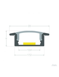 Perfil de alumínio embutido | Para fita LED até 10 mm | Tampa contínua 2