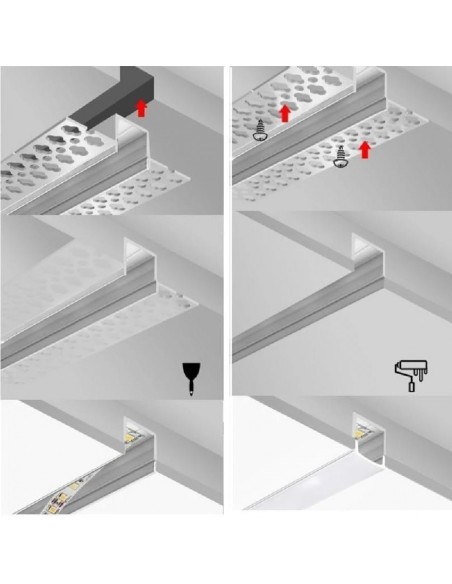 PERFIL DOBLE TIRA LED. PARA EMPOTRAR.  Integración en Escayola / Pladur. Tiras hasta 20mm. (ALED-E420)
