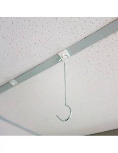 Varão metálico com gancho duplo para suspensão de cartazes no teto