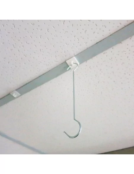Varão metálico com gancho duplo para suspensão de cartazes no teto