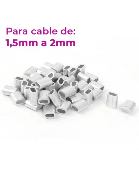 CASQUILLO de ALUMINIO para cable acero trenzado. 1.5mm a 2mm CASQUILLO de ALUMINIO para cable acero trenzado. 1.5mm a 2mm