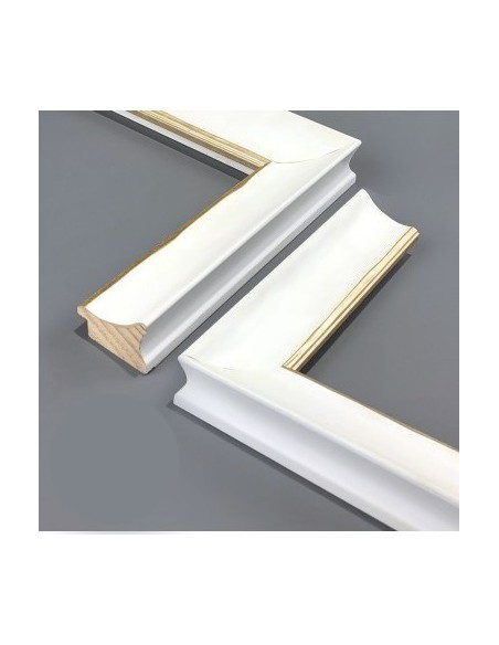 Moldura clásica profunda lisa 45x32 mm color blanco filo oro